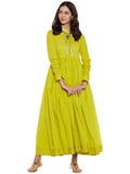 Green flared anarkali with gota work