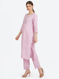 LYLA WOMEN STRAIGHT KHADI KURTA WITH MIRROR AND EMBROIDERY DETAILING