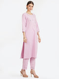 LYLA WOMEN STRAIGHT KHADI KURTA WITH MIRROR AND EMBROIDERY DETAILING