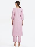 LYLA WOMEN STRAIGHT KHADI KURTA WITH MIRROR AND EMBROIDERY DETAILING