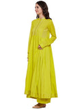 Green flared anarkali with gota work