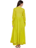 Green flared anarkali with gota work