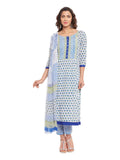 Off White Block Printed Cotton Suit Set