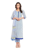 Off White Block Printed Cotton Suit Set