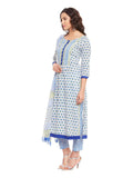 Off White Block Printed Cotton Suit Set