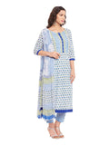 Off White Block Printed Cotton Suit Set
