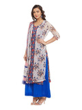 Blue Cotton Kurta With Kota Jacket & Chiffon Dupatta