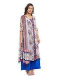 Blue Cotton Kurta With Kota Jacket & Chiffon Dupatta