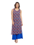 Blue Cotton Kurta With Kota Jacket & Chiffon Dupatta