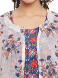 Blue Cotton Kurta With Kota Jacket & Chiffon Dupatta