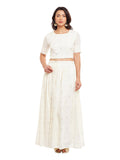 Off White Gold Printed Cotton Crop Top & Skirt Set