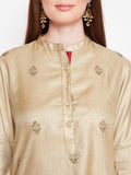 Lyla Woman embroiderd Muga silk kurtas with baloon sleeve