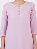 LYLA WOMAN STRAIGHT KHADI KURTA WITH NECK EMBROIDERY