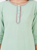 LYLA WOMAN STRAIGHT KHADI KURTA WITH NECK EMBROIDERY