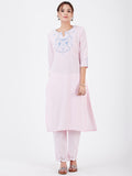 LYLA WOMAN STRAIGHT V-NECK KHADI KURTA WITH EMBROIDERY DETAILING