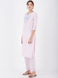 LYLA WOMAN STRAIGHT V-NECK KHADI KURTA WITH EMBROIDERY DETAILING