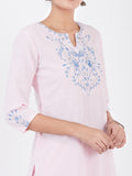 LYLA WOMAN STRAIGHT V-NECK KHADI KURTA WITH EMBROIDERY DETAILING