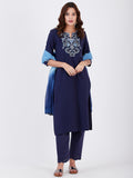 LYLA WOMAN STRAIGHT V-NECK KHADI KURTA WITH EMBROIDERY DETAILING