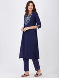 LYLA WOMAN STRAIGHT V-NECK KHADI KURTA WITH EMBROIDERY DETAILING