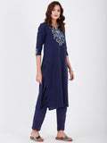 LYLA WOMAN STRAIGHT V-NECK KHADI KURTA WITH EMBROIDERY DETAILING