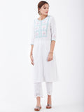 LYLA WOMAN STRAIGHT KHADI KURTA WITH PLACKET AND EMBROIDERY DETAILING