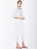 LYLA WOMAN STRAIGHT KHADI KURTA WITH PLACKET AND EMBROIDERY DETAILING