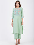LYLA WOMAN STRAIGHT KHADI KURTA WITH PLACKET AND EMBROIDERY DETAILING