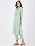 LYLA WOMAN STRAIGHT KHADI KURTA WITH PLACKET AND EMBROIDERY DETAILING
