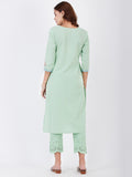 LYLA WOMAN STRAIGHT KHADI KURTA WITH PLACKET AND EMBROIDERY DETAILING
