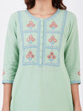 LYLA WOMAN STRAIGHT KHADI KURTA WITH PLACKET AND EMBROIDERY DETAILING