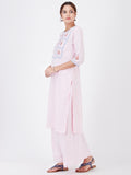 LYLA WOMAN STRAIGHT KHADI KURTA WITH PLACKET AND EMBROIDERY DETAILING