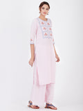 LYLA WOMAN STRAIGHT KHADI KURTA WITH PLACKET AND EMBROIDERY DETAILING