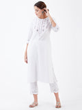 LYLA WOMAN STRAIGHT KHADI KURTA WITH MIRROR AND EMBROIDE\RY DETAILING