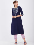 LYLA WOMAN STRAIGHT KHADI KURTA WITH MIRROR AND EMBROIDERY DETAILING