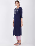 LYLA WOMAN STRAIGHT KHADI KURTA WITH MIRROR AND EMBROIDERY DETAILING