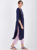 LYLA WOMAN STRAIGHT KHADI KURTA WITH MIRROR AND EMBROIDERY DETAILING