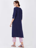 LYLA WOMAN STRAIGHT KHADI KURTA WITH MIRROR AND EMBROIDERY DETAILING