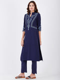 LYLA WOMAN STRAIGHT KHADI KURTA WITH YOKE EMBROIDERY DETAILING