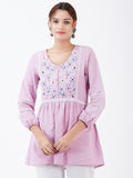 LYLA WOMAN KHADI TOP WITH EMBROIDERY AND LACE DETAILING