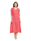 Pink-Gold Printed Cotton A-Line Kurta