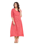 Pink-Gold Printed Cotton A-Line Kurta