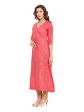 Pink-Gold Printed Cotton A-Line Kurta