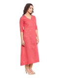 Pink-Gold Printed Cotton A-Line Kurta