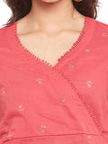 Pink-Gold Printed Cotton A-Line Kurta