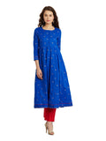 Blue Gold Printed Anarkali Cotton Kurta