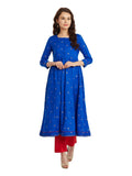 Blue Gold Printed Anarkali Cotton Kurta