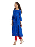 Blue Gold Printed Anarkali Cotton Kurta