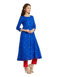 Blue Gold Printed Anarkali Cotton Kurta
