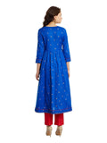 Blue Gold Printed Anarkali Cotton Kurta
