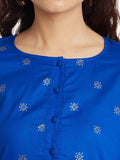Blue Gold Printed Anarkali Cotton Kurta